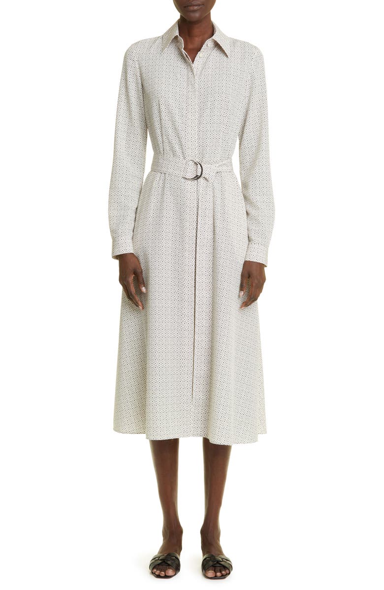 Lafayette 148 New York Abstract Print Long Sleeve Belted Shirtdress, Main, color, 