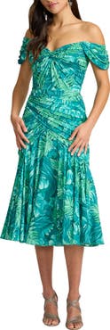 Tadashi Shoji Floral Off the Shoulder Cocktail Midi Dress
