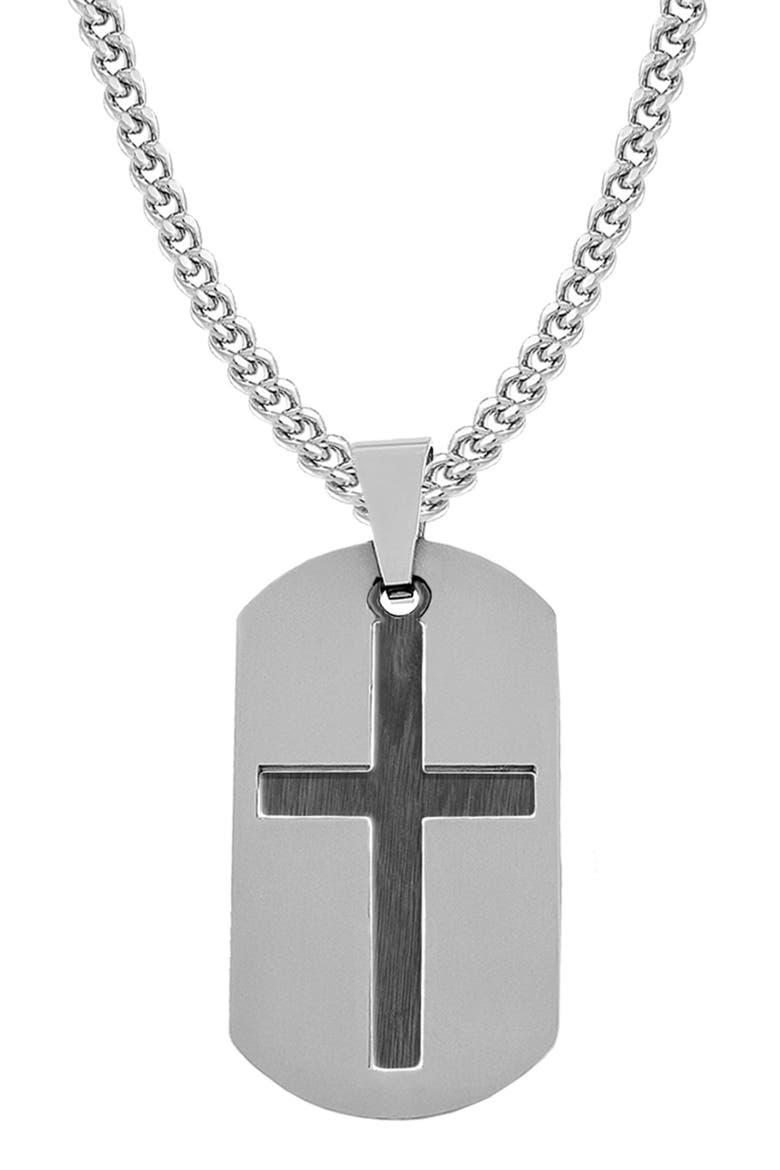 Men's Cross Dog Tag Pendant Necklace, Alternate, color, SILVER