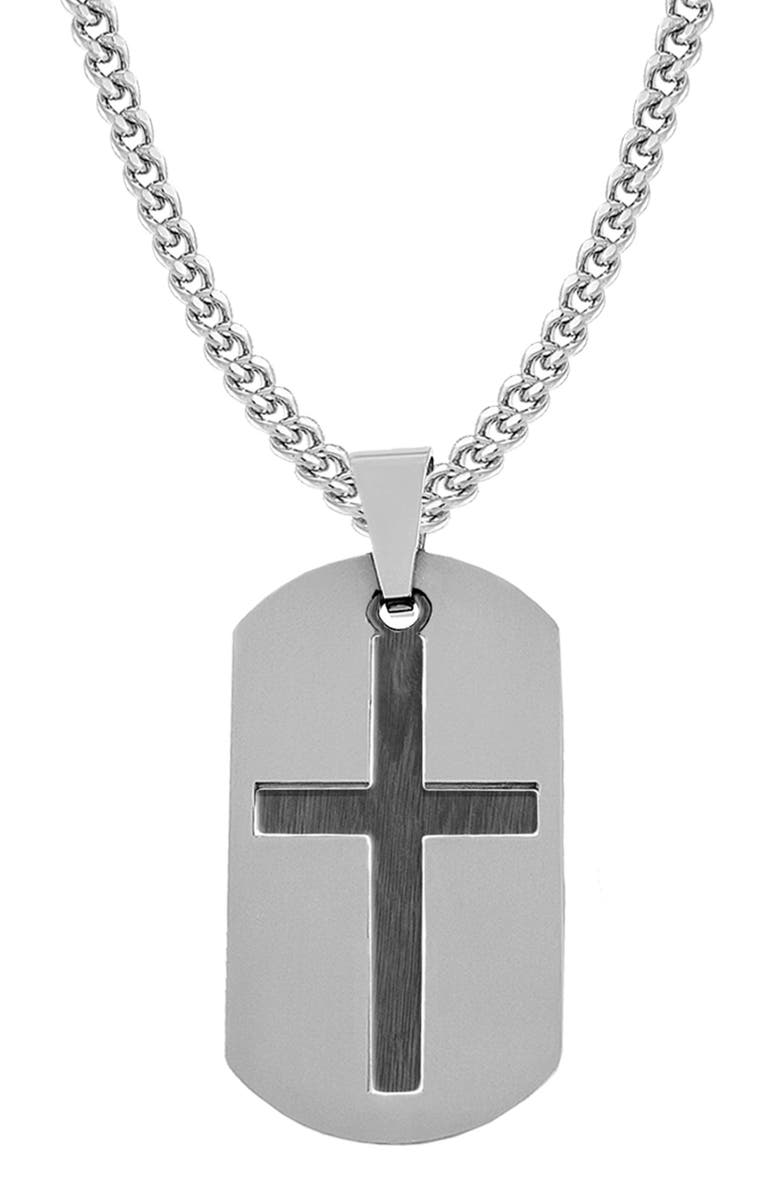 AMERICAN EXCHANGE Men's Cross Dog Tag Pendant Necklace, Alternate, color, Silver