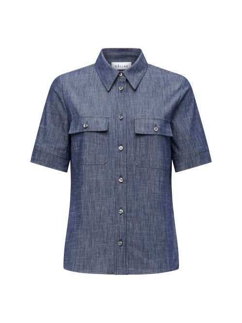 Callas Milano Vesper Button-down Stretch Denim Shirt In Blue