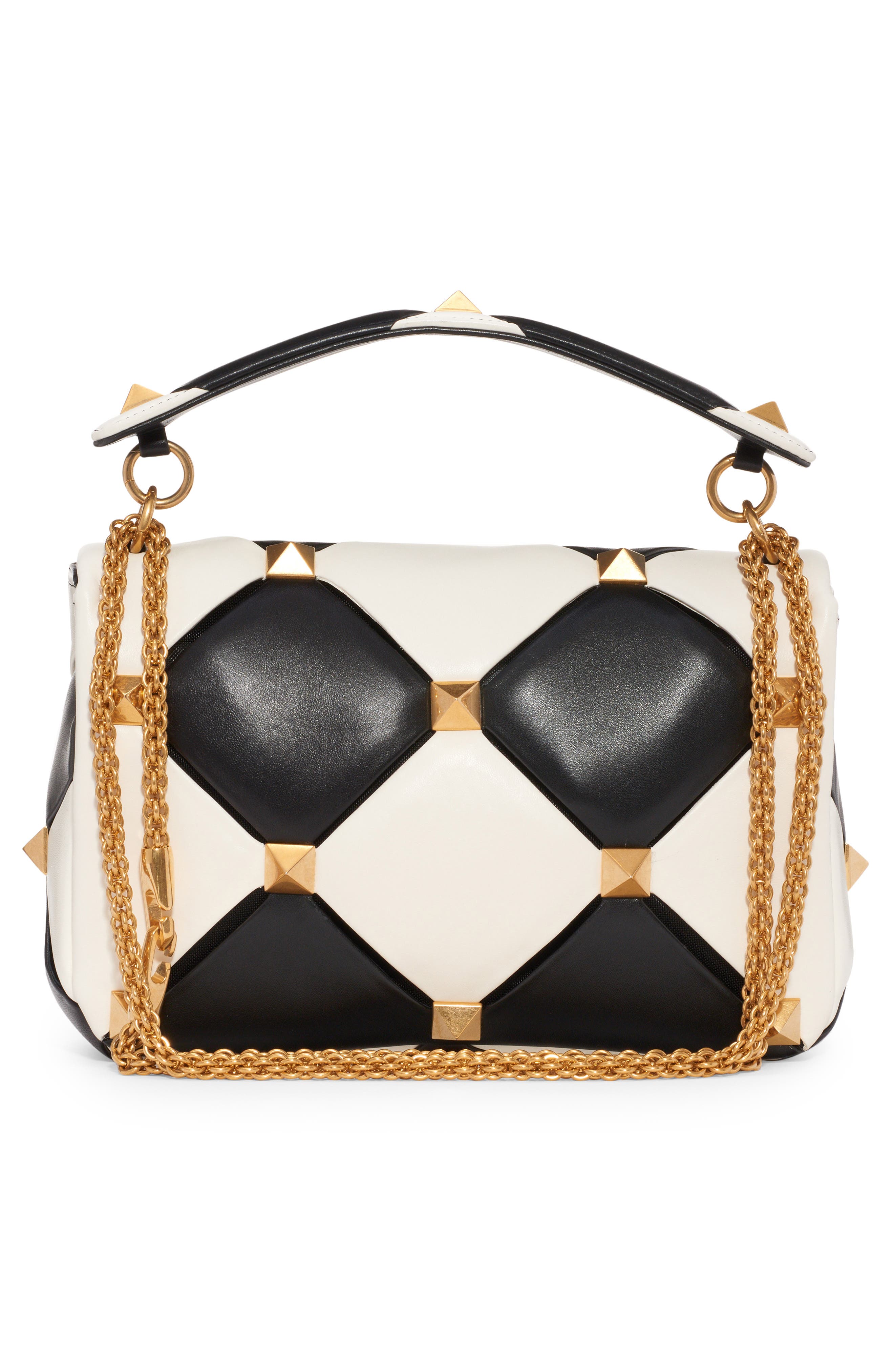 Valentino Garavani Large Roman Stud Carving Lambskin Top Handle Bag, Alternate, color, 