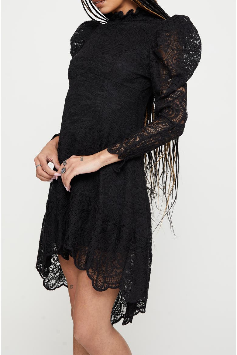 Lyra High Neck Lace Mini Dress, Alternate, color, Black