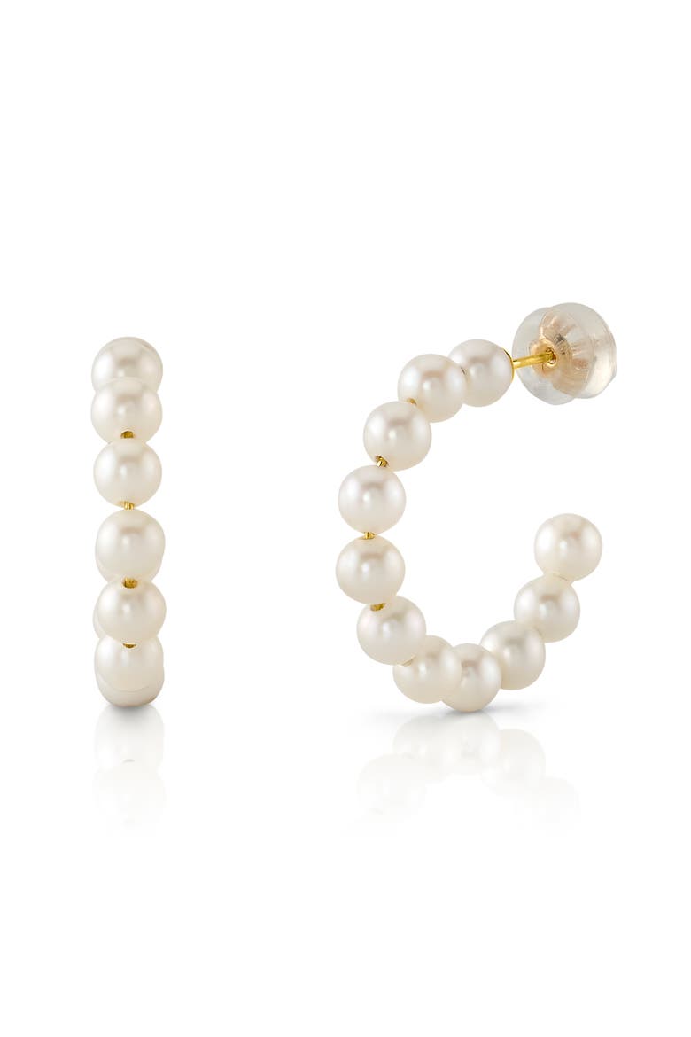 14K Gold White Freshwater Pearl Hoop Zoya Earrings, Main, color, Yellow Gold