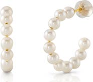 The Pearl Source 14K Gold White Freshwater Pearl Hoop Zoya Earrings