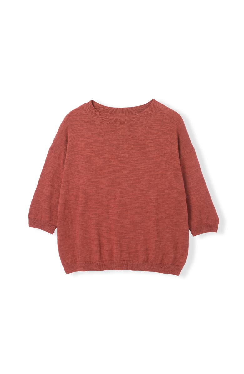 Celtic & Co. 3/4 Sleeve Linen Blend Crew Neck Top, Alternate, color, Clay