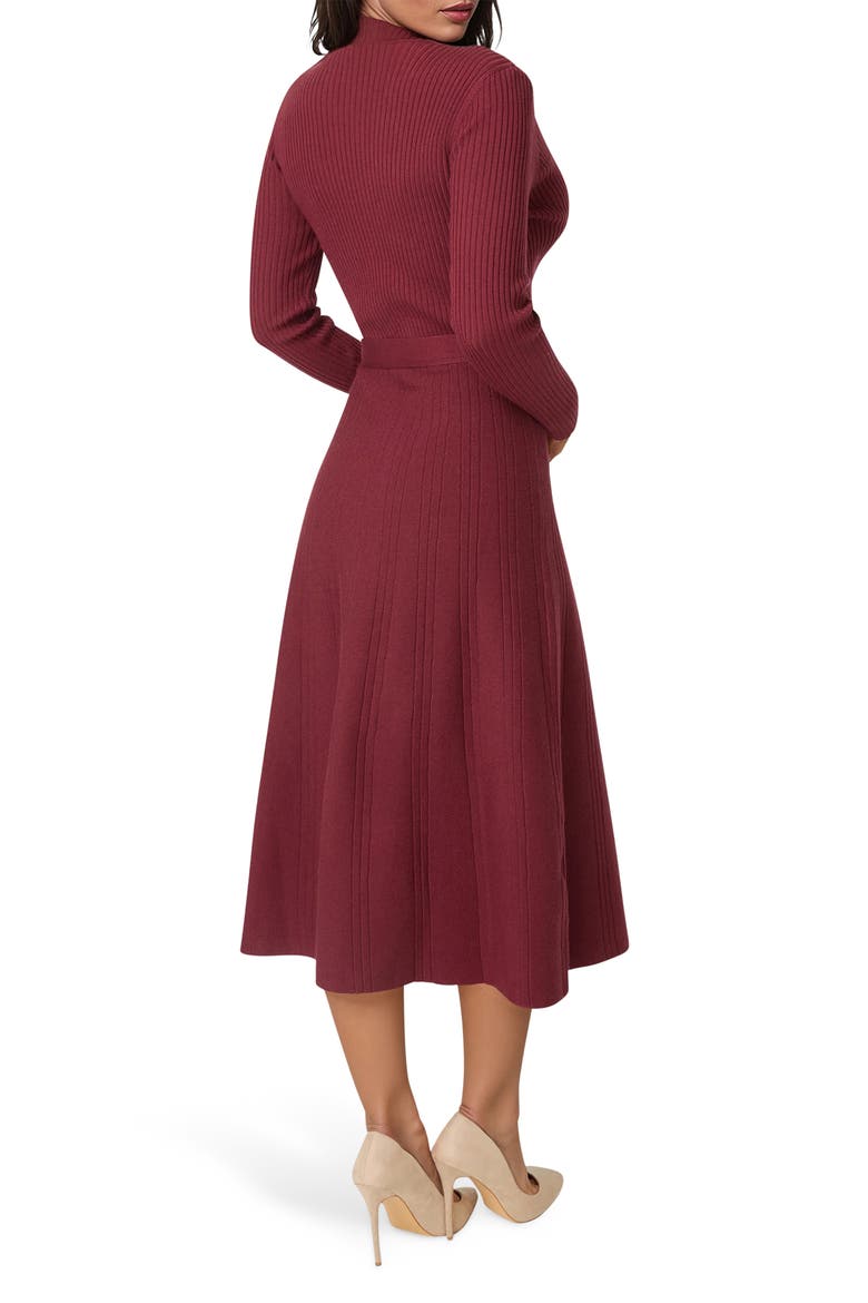 Surplice V-Neck Fit & Flare Sweater Dress, Alternate, color, WINE