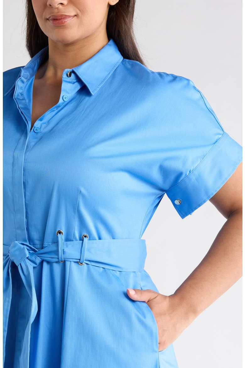 Grommet Detail Belted Stretch Cotton Shirtdress, Alternate, color, SEAPORT