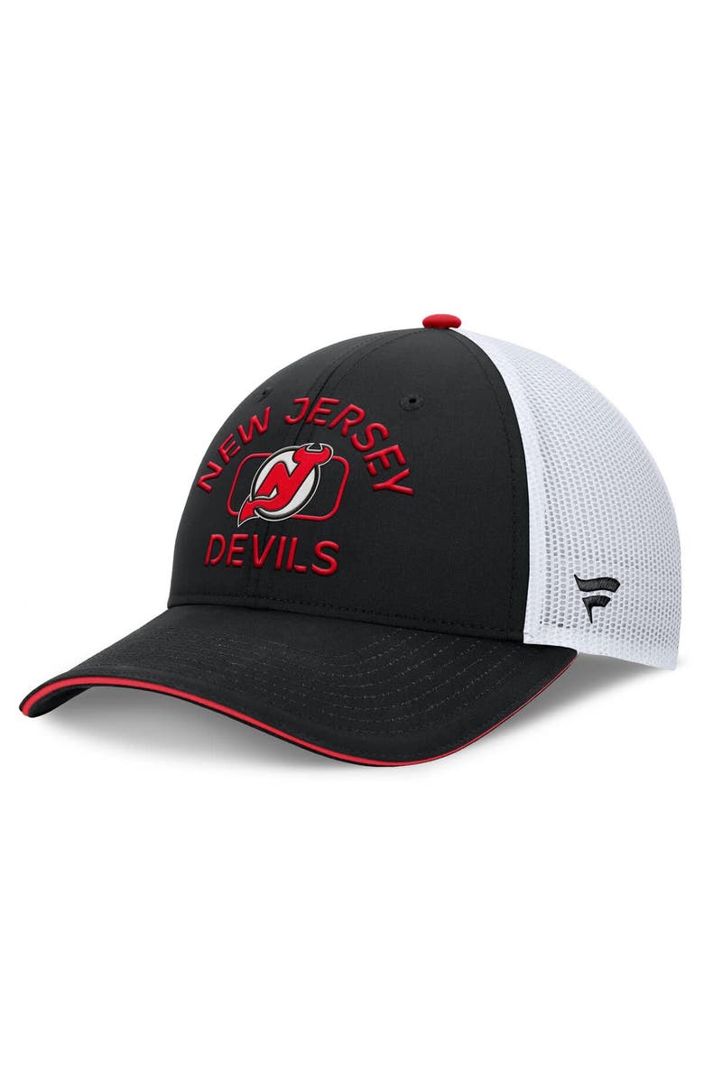 FANATICS Men's Fanatics Black/White New Jersey Devils Authentic Pro Rink Trucker Hat, Main, color, Black