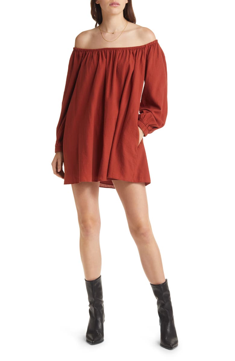 Treasure & Bond Shirred Off the Shoulder Minidress, Main, color, 