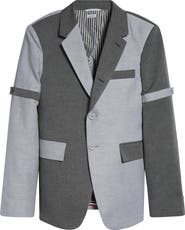 Thom Browne Fit 1 Stripe Patchwork Linen & Cotton Sport Coat with Armbands