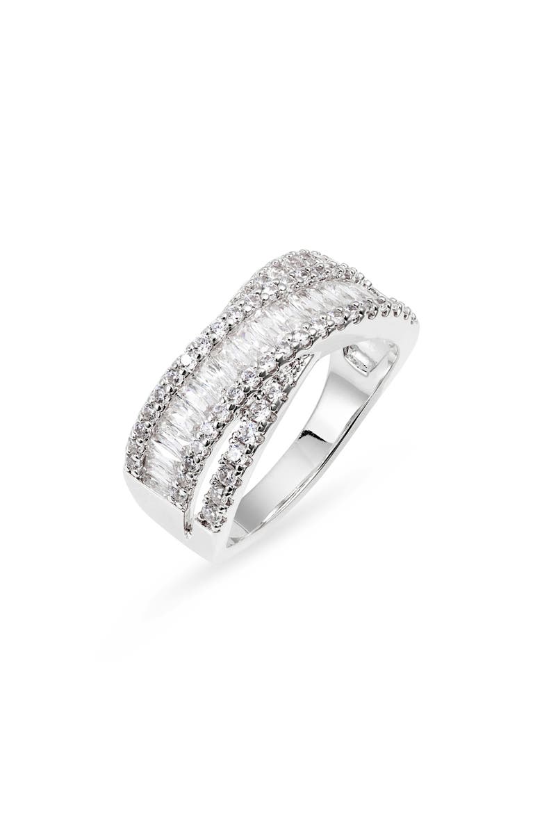 Cubic Zirconia Baguette Overlap Ring, Main, color, CLEAR- SILVER