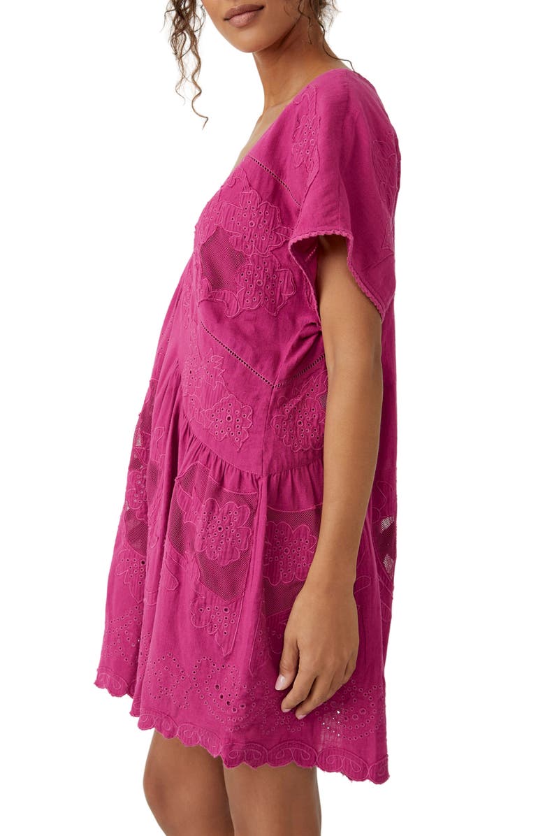 Free People Serenity Embroidered Cotton Minidress, Alternate, color, Dragonfruit Punch
