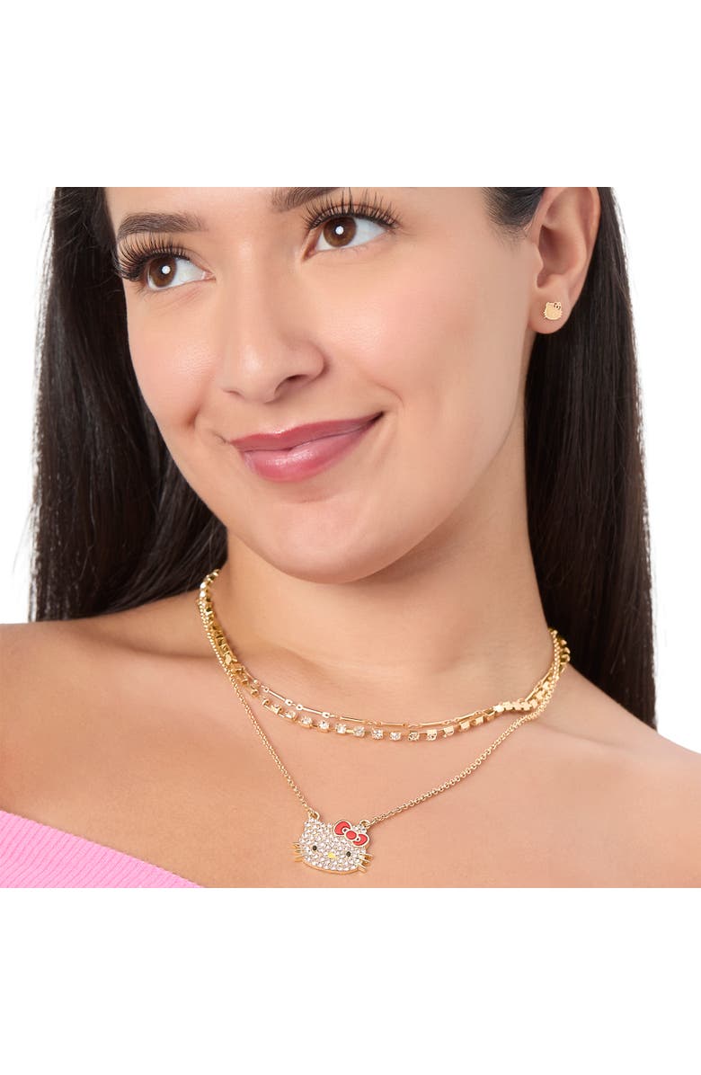 Hello Kitty Double Chain Necklace with Crystal Embellished Charm, Alternate, color, Gold Tone