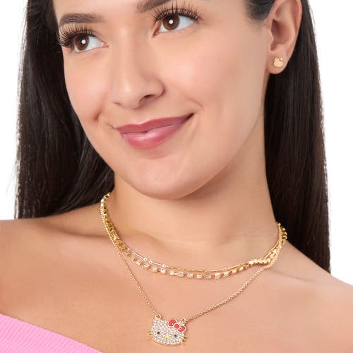 Hello Kitty Double Chain Necklace With Crystal Embellished Charm In Gold