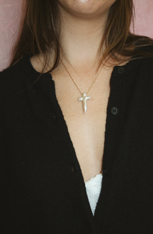 Joiana Jewelry Pearl Cross Necklace In Neutral