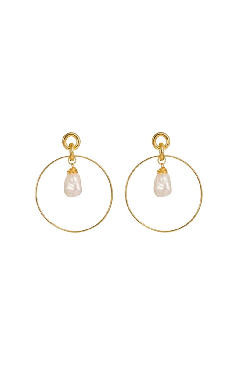 Hollywood Sensation Drop Hoop Earrings with Simulated Pearl Drop, Main, color, Gold