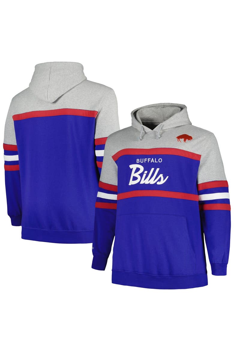 Men's Mitchell & Ness  Heather Gray/Royal Buffalo Bills Big & Tall Head Coach Pullover Hoodie, Alternate, color, Heather Gray
