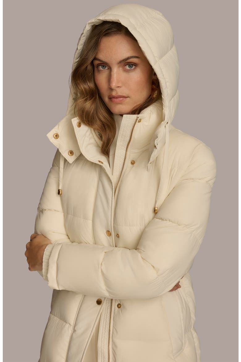 Hooded Ribbed Trim Puffer Jacket, Alternate, color, CREAM