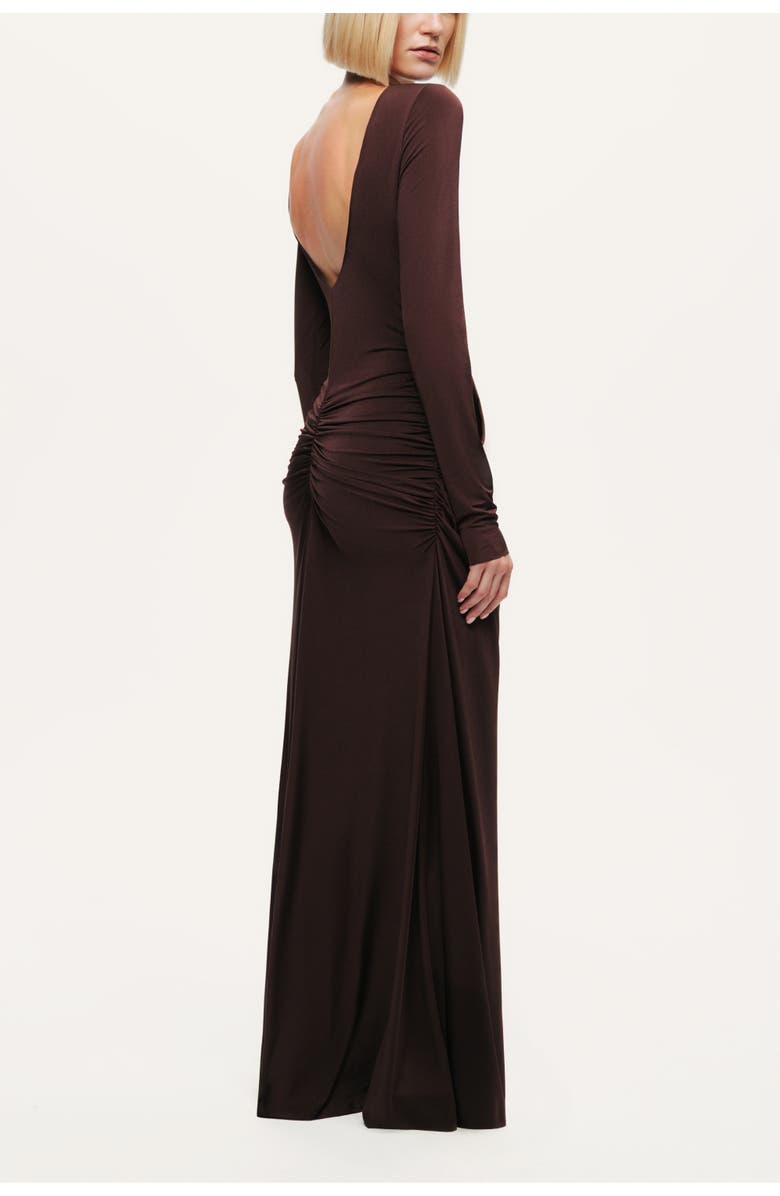 Nocturne Asymmetric Draped Open-Back Dress, Alternate, color, Dark Brown