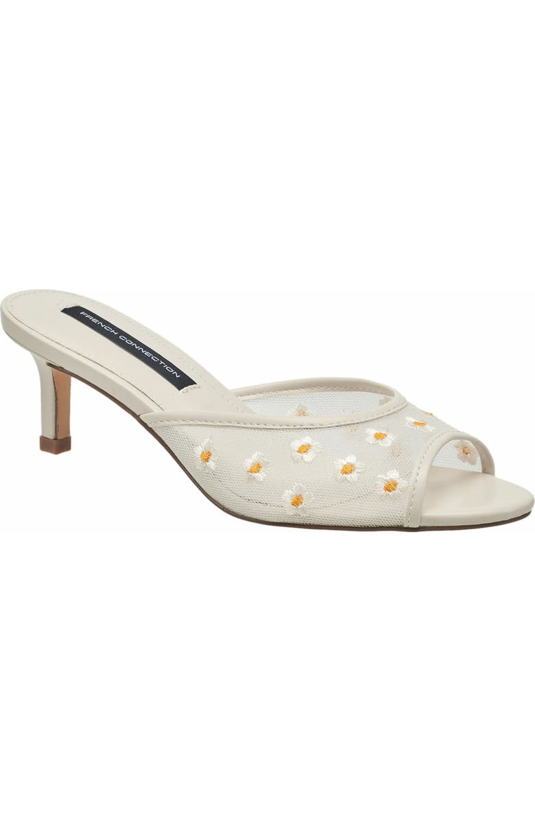 French Connection Nancy Mesh Embroidered Kitten Heel, Main, color, White