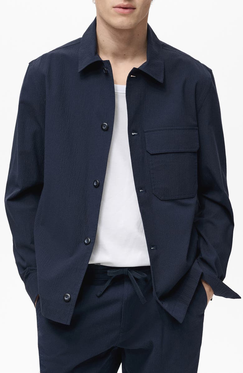 MANGO Cotton Blend Seersucker Jacket, Main, color, 