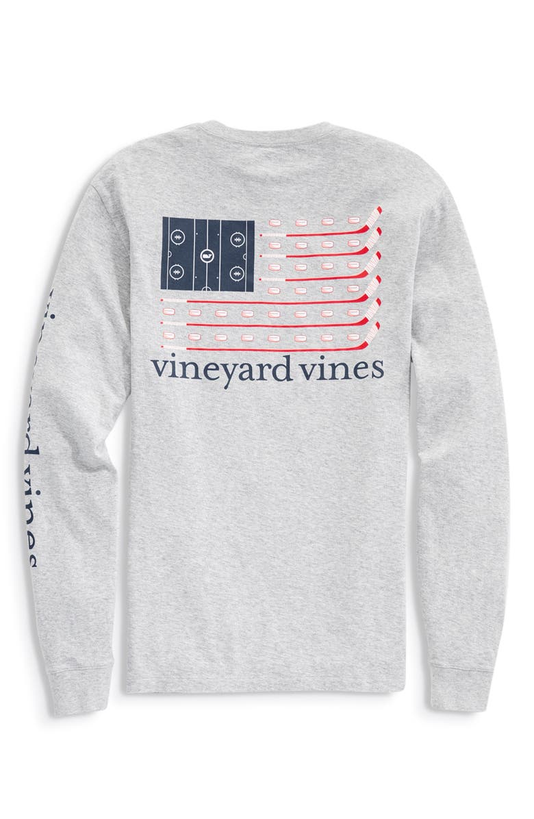 vineyard vines Hockey Flag Long Sleeve Cotton Graphic T-Shirt, Alternate, color, Grey Heather
