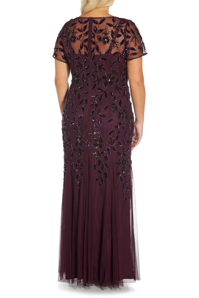 Beaded Floral Godet Gown, Alternate, color, NIGHT PLUM