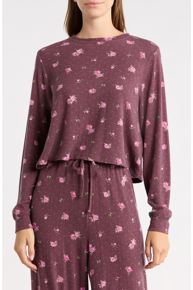 Easy Cozy Crew Pajama Sweatshirt, Main, color, BURGUNDY- PINK POLKA DOT ROSE