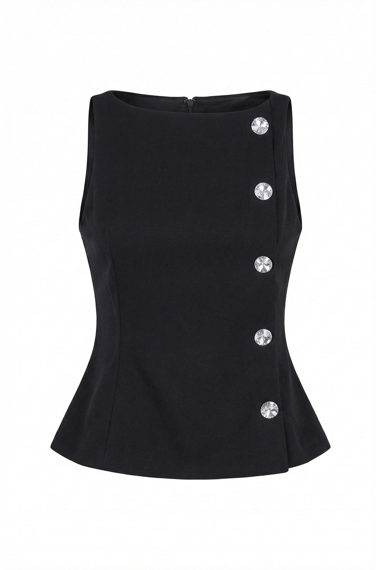 Sleeveless Asymmetrical Button Structured Top, Alternate, color, Black