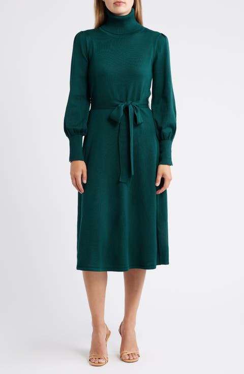 Turtleneck Long Sleeve Midi Dress