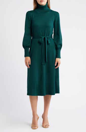 Turtleneck Long Sleeve Midi Dress