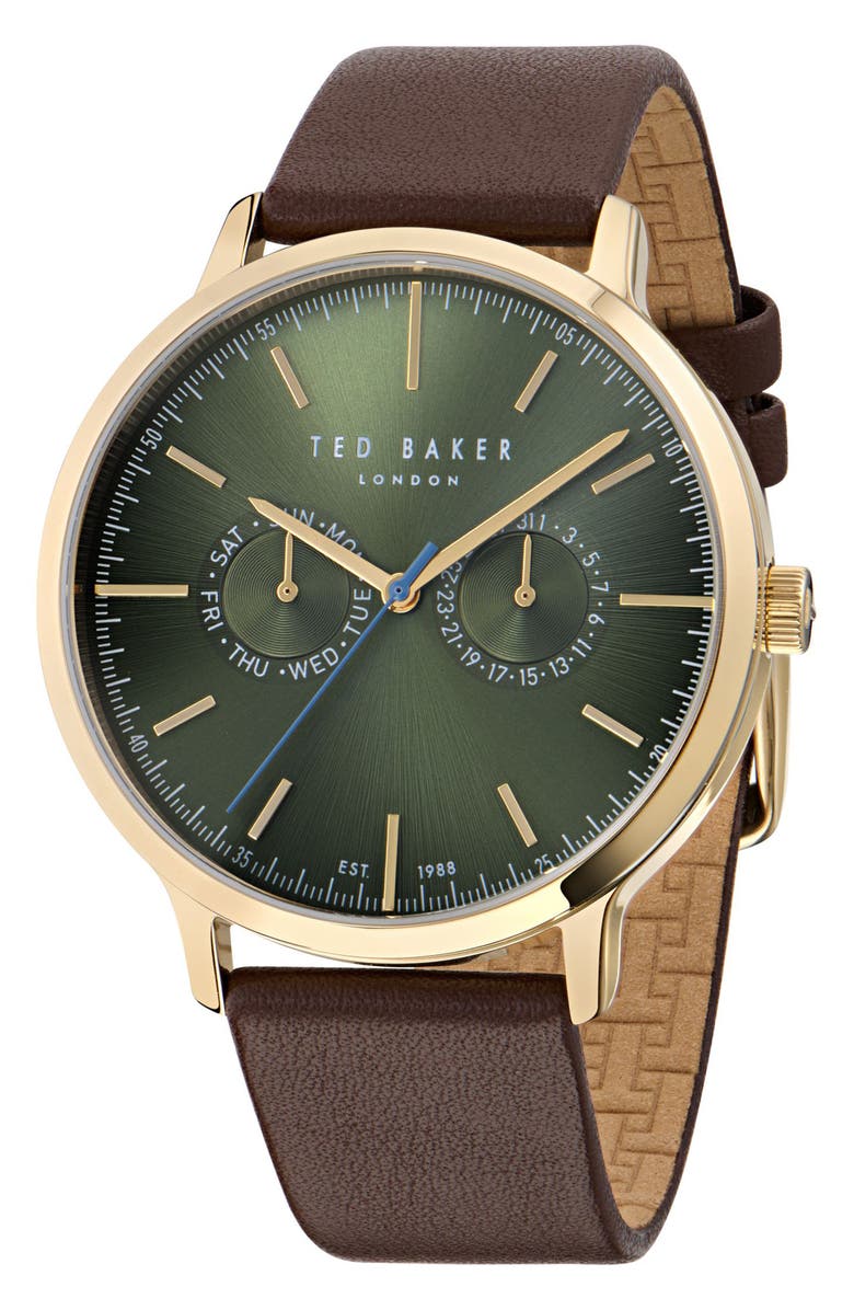 Ted Baker Haarvin Leather Strap Watch, 42mm, Main, color, 