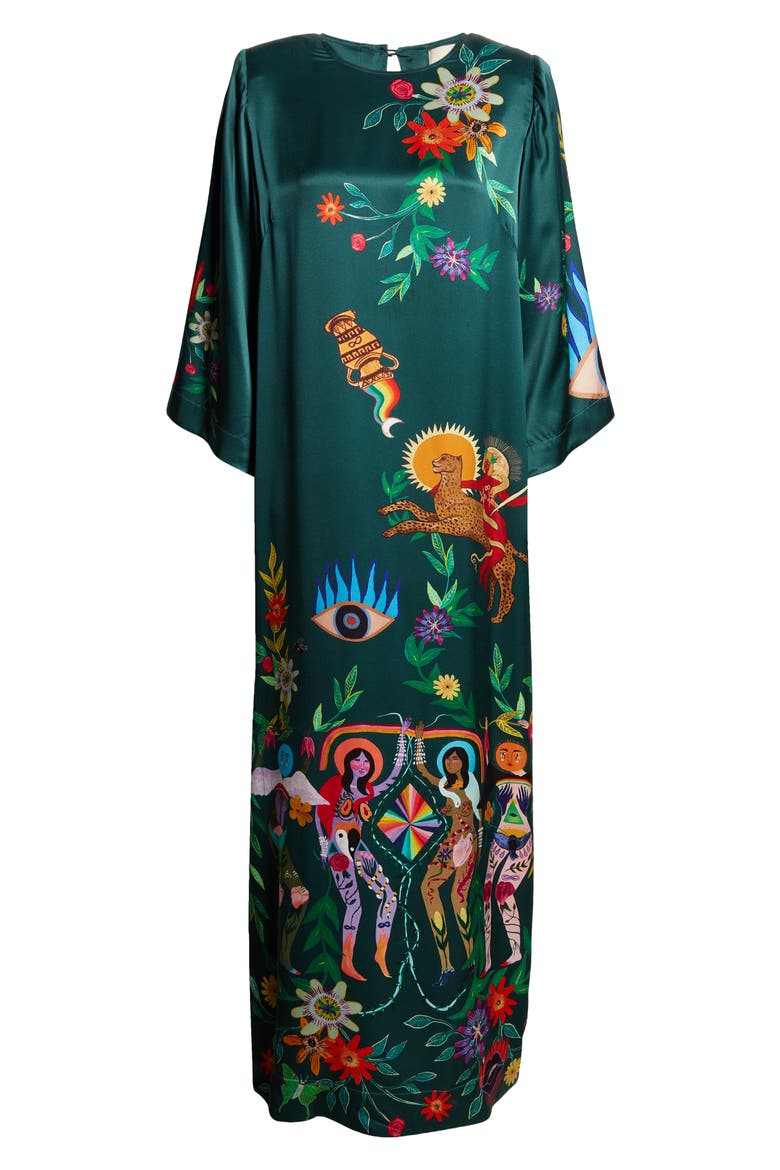 Agatha Satin Silk Column Maxi Dress, Alternate, color, TEAL