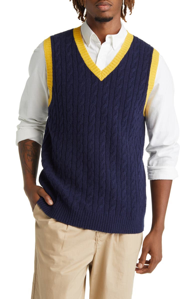BEAMS Men's 2Tone Cable Knit Wool Sweater Vest, Main, color, 
