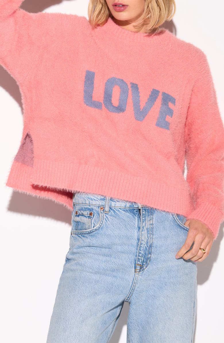 Spiritual Gangster Love Keats Intarsia Sweater, Main, color, Crimson Rose