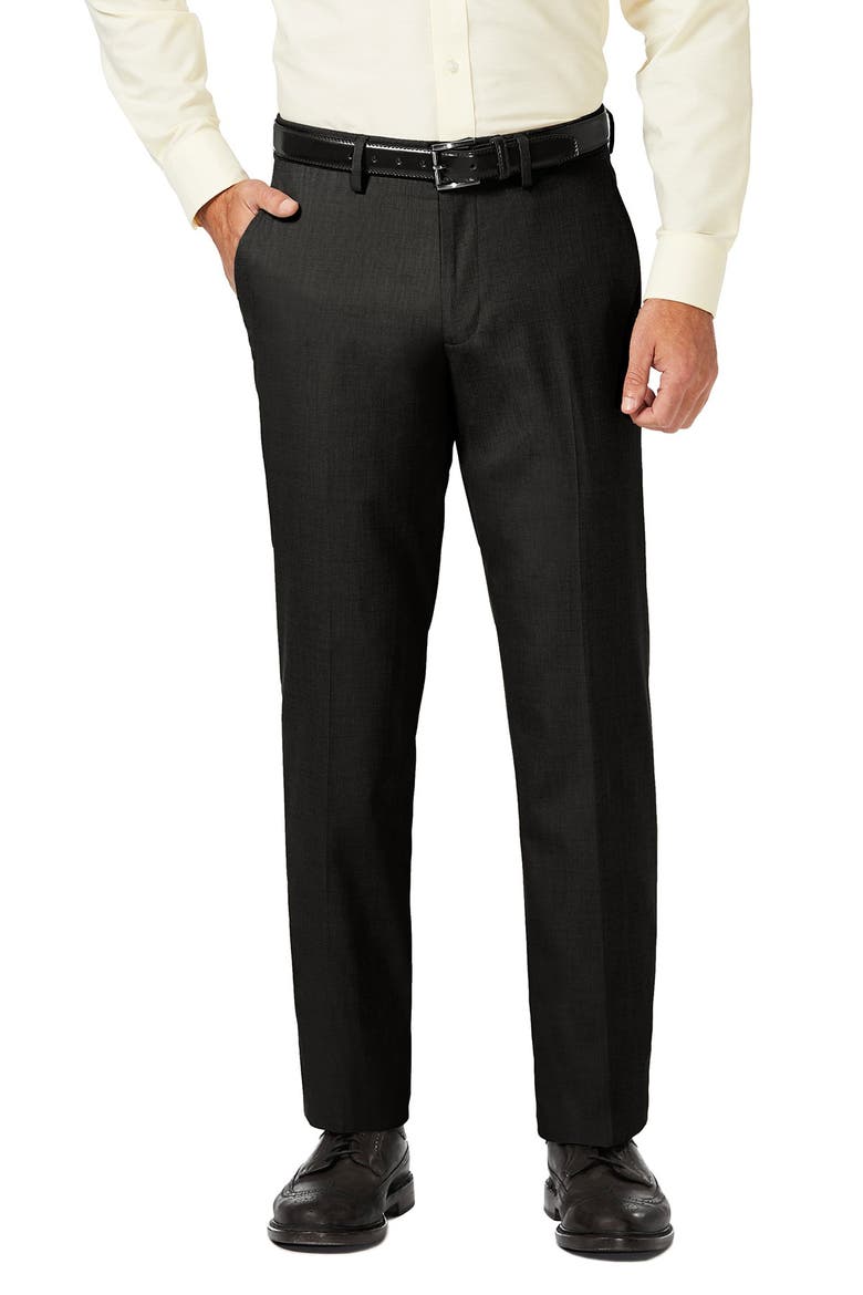 J.M. Haggar Sharkskin Straight Fit Flat Front Dress Pant, Main, color, BLACK
