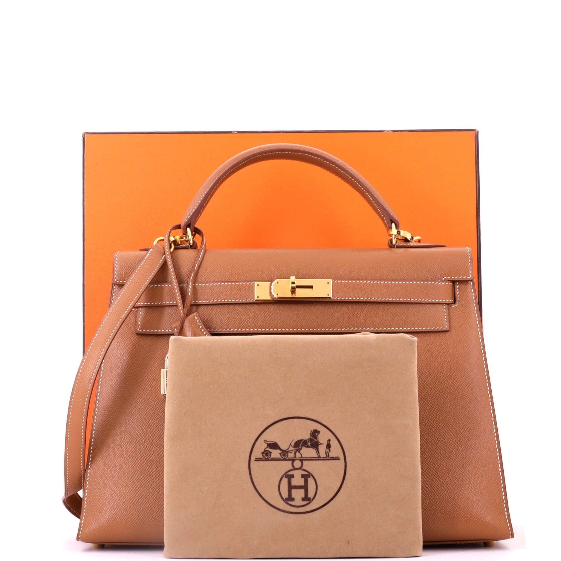 Pre-Owned Hermes Kelly Handbag Brown Courchevel with Gold Hardware 32, Alternate, color, Gold