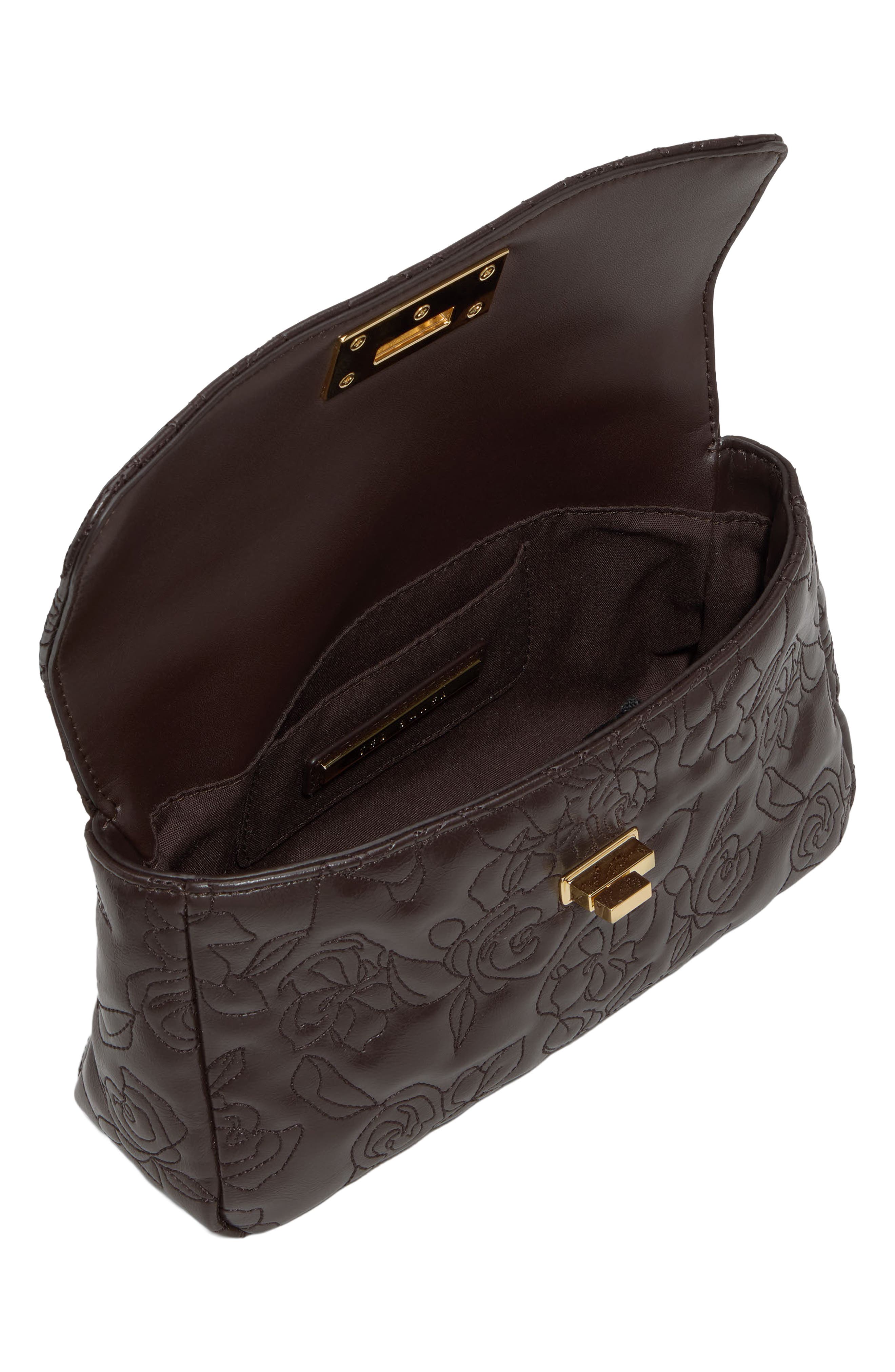 Lia Faux Leather Rose Quilted Crossbody Bag, Alternate, color, DARK BROWN