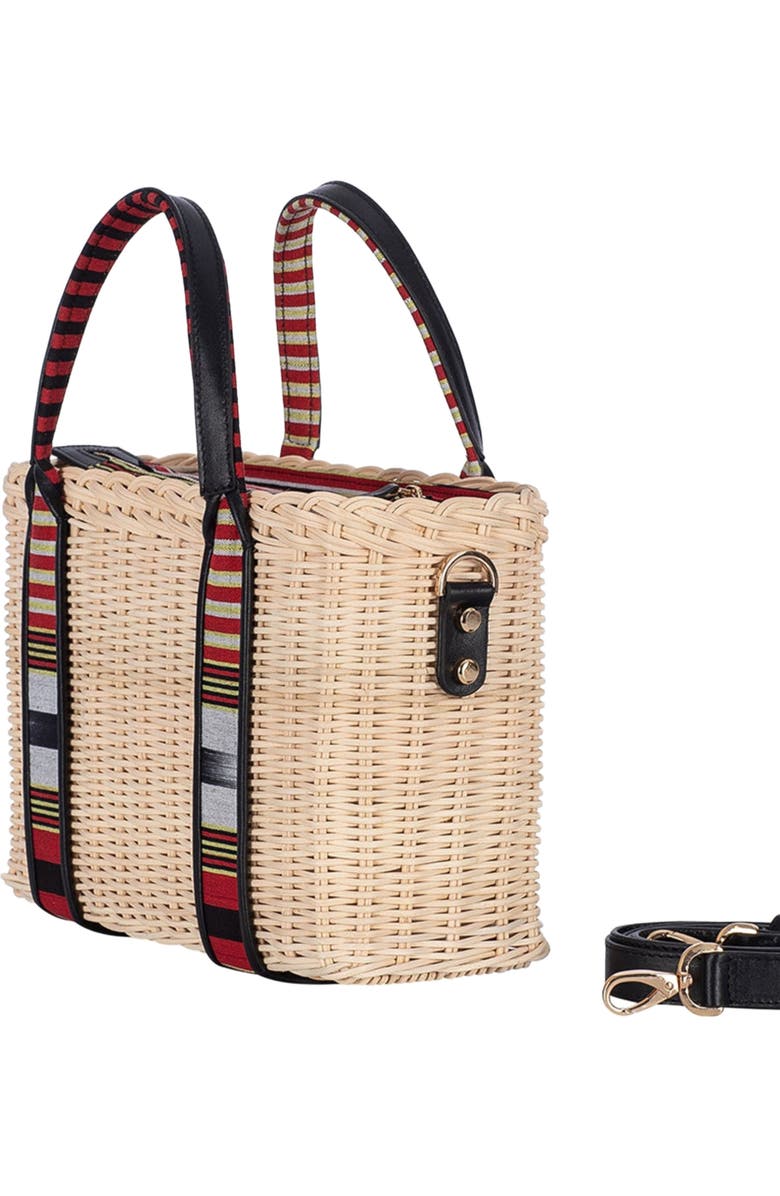 K
ai
Vrosi Woven Straw Handbag with Leather Trimmed Handles, Alternate, color, Black