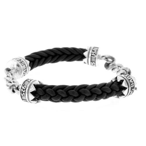 KING BABY STUDIO KING BABY STUDIO DOUBLE SILVER CHAIN AND LEATHER BRACELET