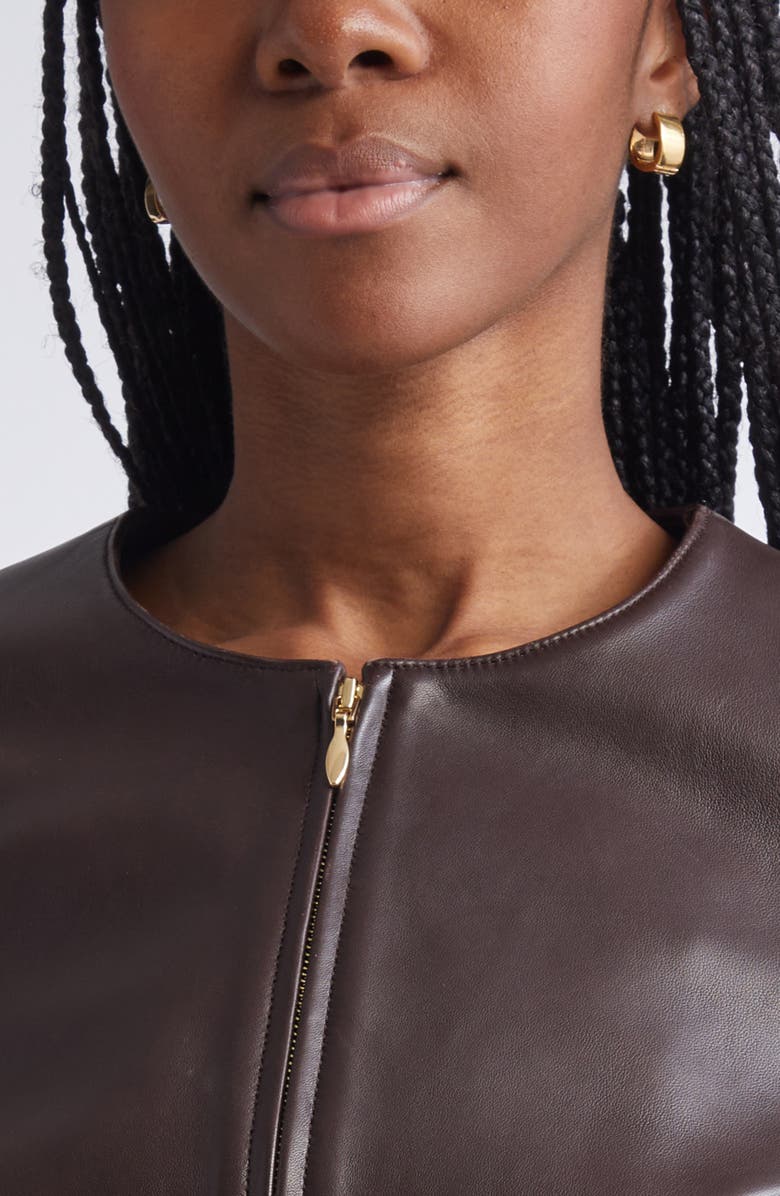 ST. JOHN Clarissa Napa Leather Crop Jacket, Alternate, color, Mahogany