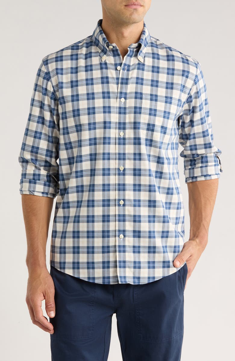 Brooks Brothers Non-Iron Regular Fit Cotton Button-Down Shirt, Main, color, Ivory Navy Plaid