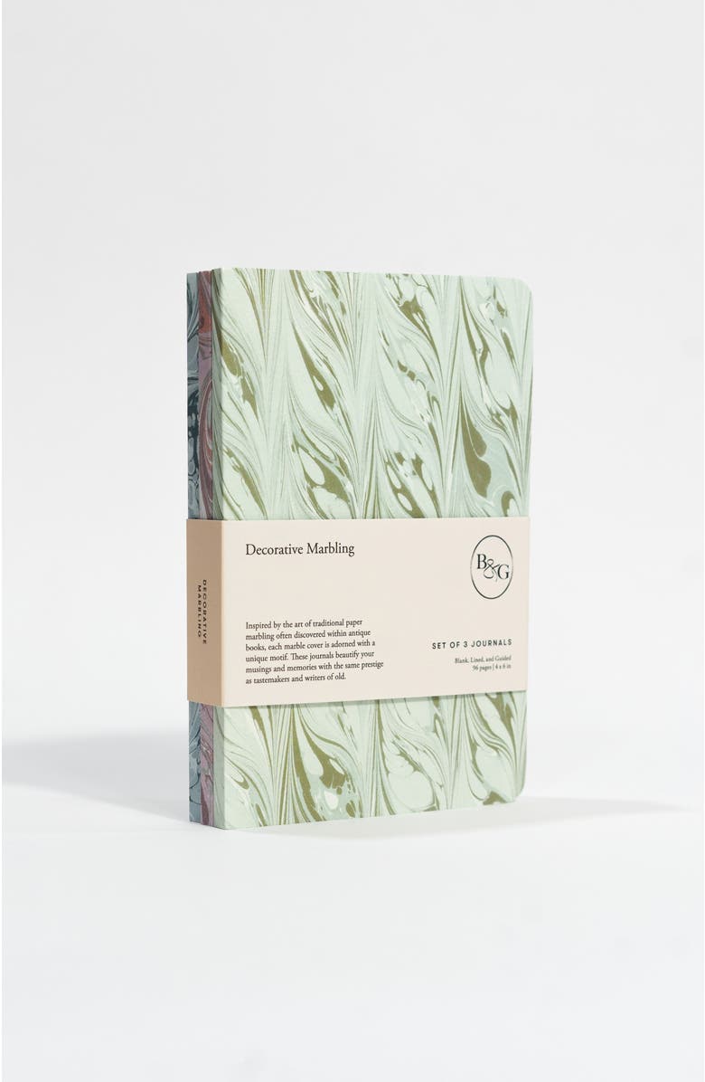 Bond & Grace Set of Three Pocket Journals - Decorative Marble, Alternate, color, Green