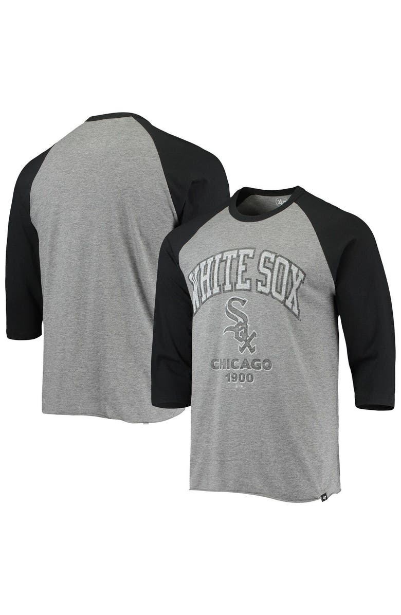 '47 Men's '47 Heathered Gray/Black Chicago White Sox 1900 Inaugural Season Vintage Raglan 3/4-Sleeve T-Shirt, Main, color,