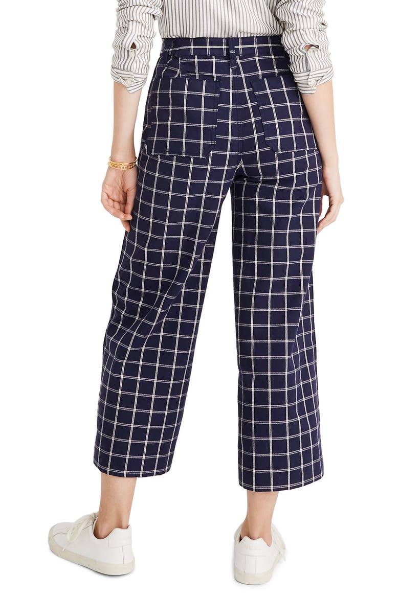Emmett Windowpane Plaid Crop Wide Leg Pants, Alternate, color, DARK MIDNIGHT