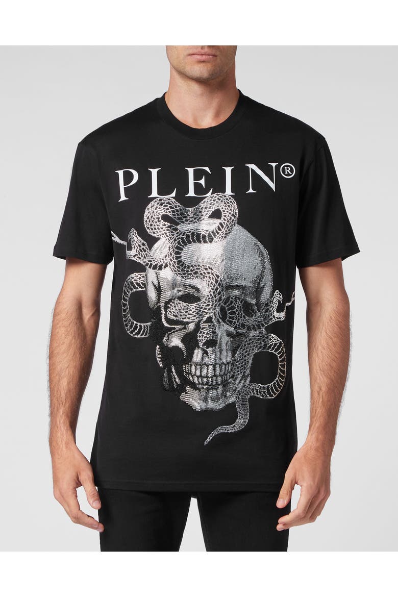 T-Shirt Round Neck Skull Men, Main, color, black