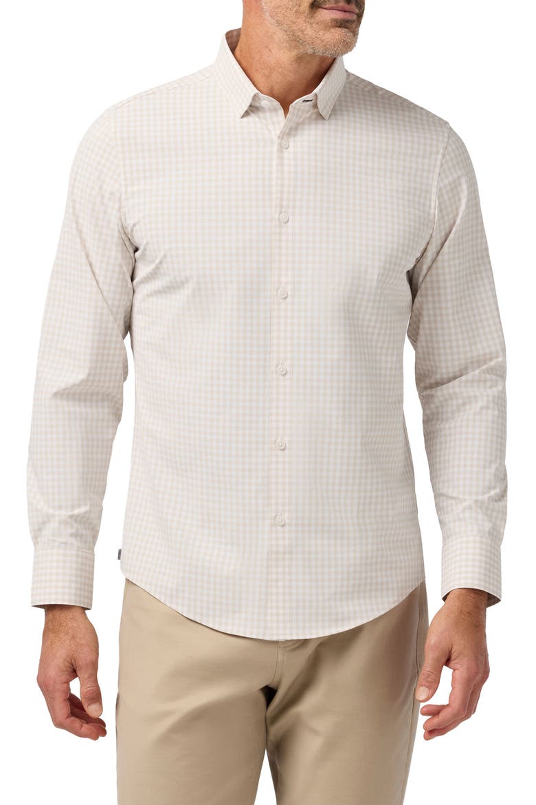Leeward Trim Fit Sand Crew Gingham No Tuck Button-Up Shirt, Main, color, SAND DOLLAR CREW GINGHAM