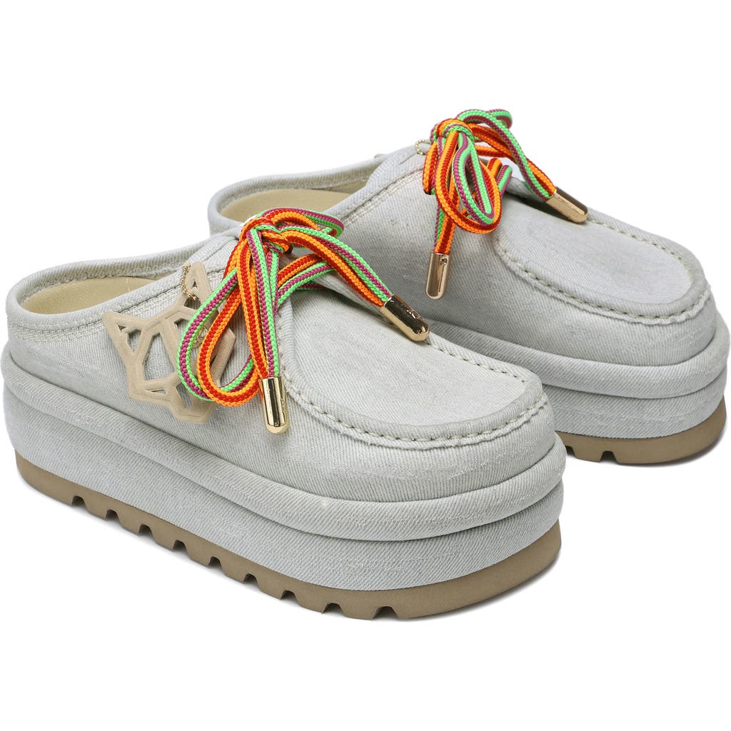 Shop Naked Wolfe Blizzard Genuine Shearling Platform Clog In Denim-distress
