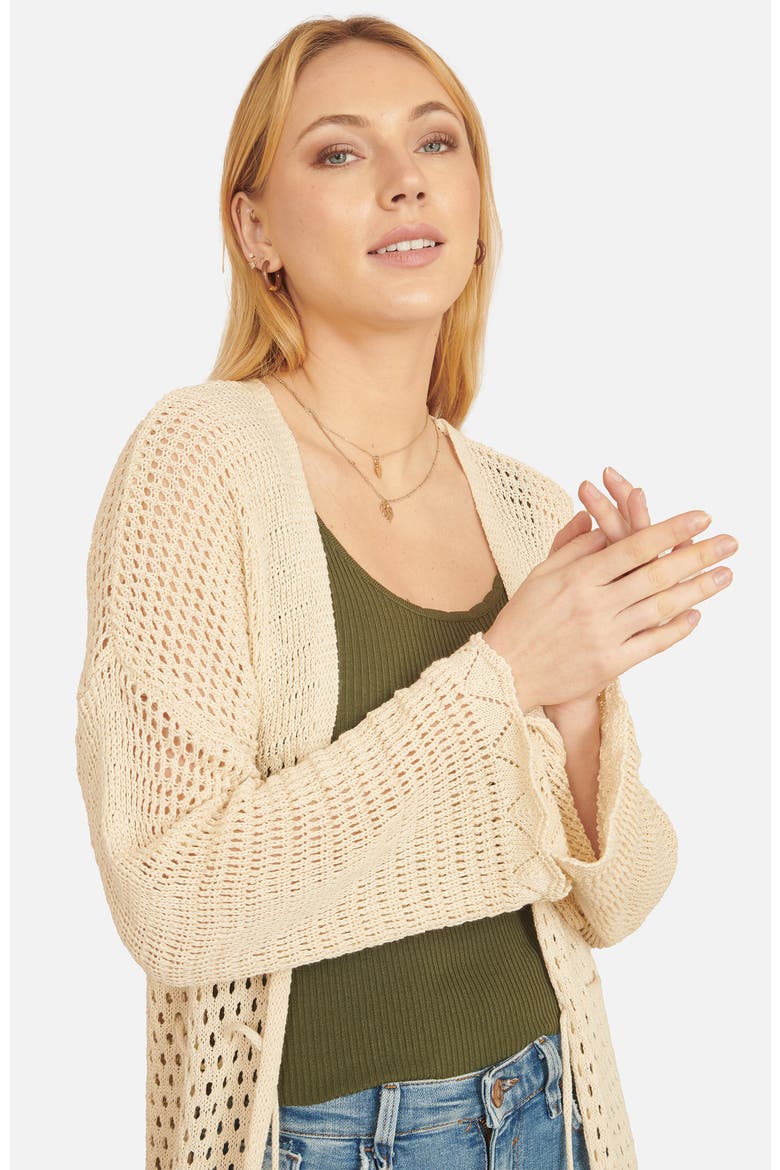 Crochet Long Line Cardigan, Alternate, color, Beige